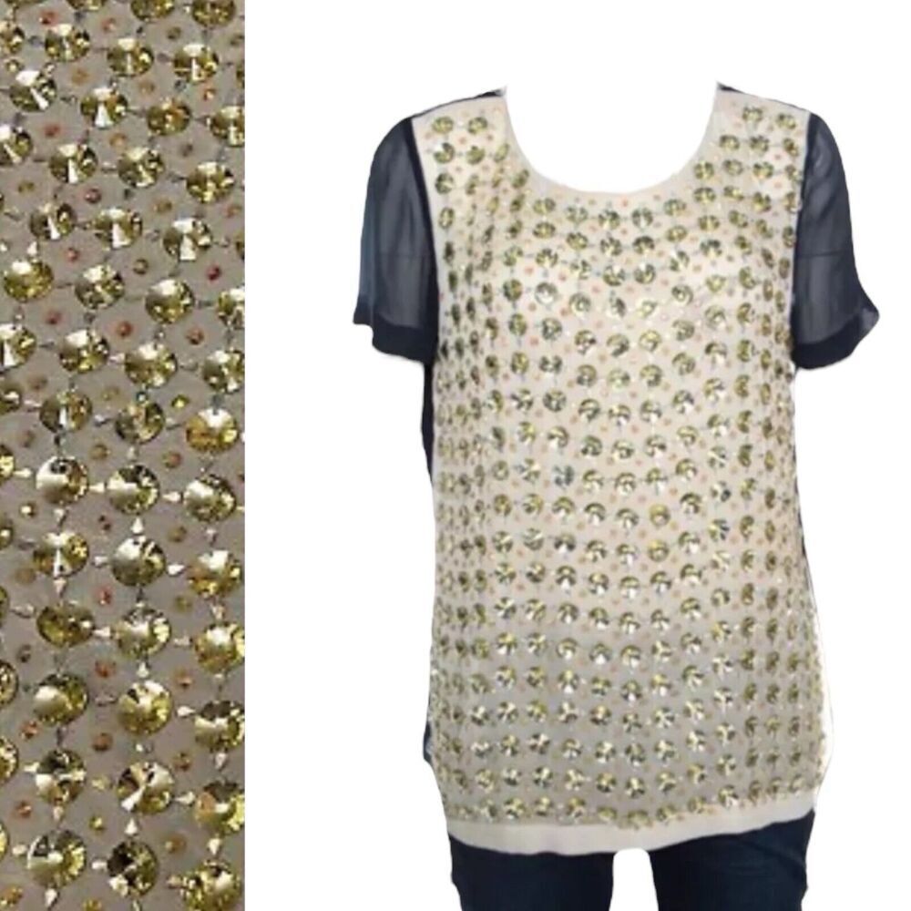 DIANE VON FURSTENBERG Blouse WMNS 8 Silk Jeweled Longline Embellished